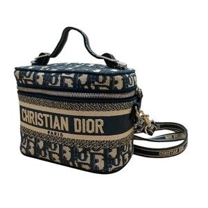 Christian Dior Vanity Shoulder Bag Navy Blue Beige